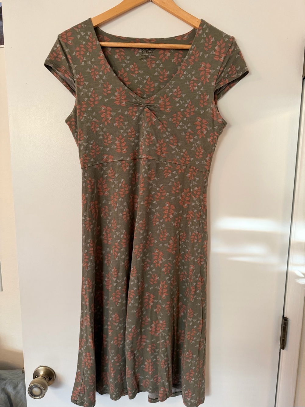 Olive Green Floral V-Neck Women's Dress